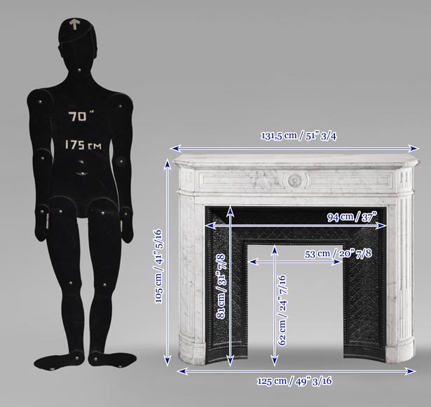 Louis XVI style fireplace with rounded corners and sunflower motif, in Carrara marble Louis XVI style fireplace with rounded corners and sunflower motif, in Carrara marble-9