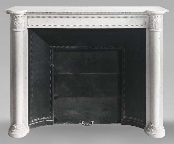 Louis XVI style fireplace with half Corinthian columns, in Carrara marble Louis XVI style fireplace with half Corinthian columns, in Carrara marble-0
