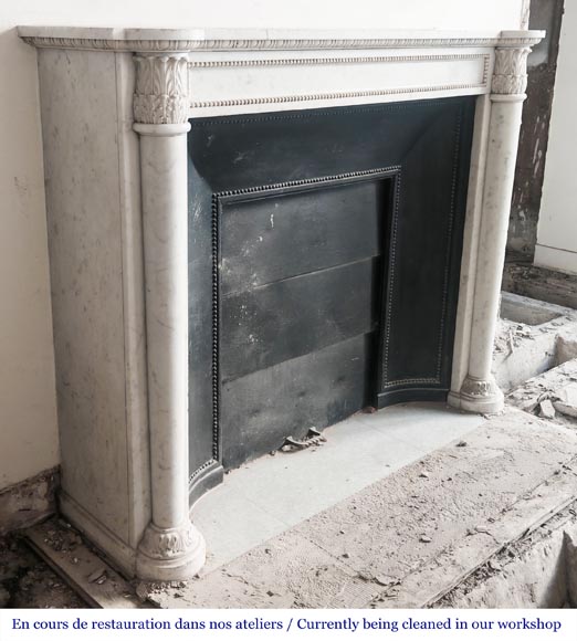 Louis XVI style fireplace with half Corinthian columns, in Carrara marble Louis XVI style fireplace with half Corinthian columns, in Carrara marble-2