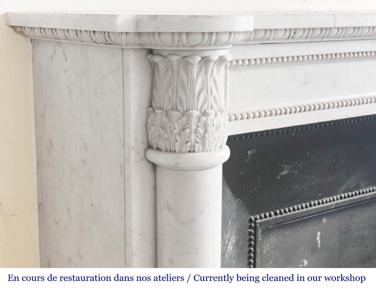 Louis XVI style fireplace with half Corinthian columns, in Carrara marble Louis XVI style fireplace with half Corinthian columns, in Carrara marble-3