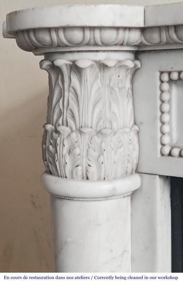 Louis XVI style fireplace with half Corinthian columns, in Carrara marble Louis XVI style fireplace with half Corinthian columns, in Carrara marble-4
