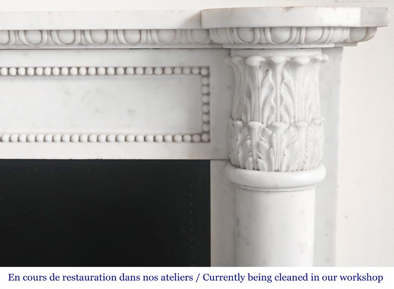 Louis XVI style fireplace with half Corinthian columns, in Carrara marble Louis XVI style fireplace with half Corinthian columns, in Carrara marble-7