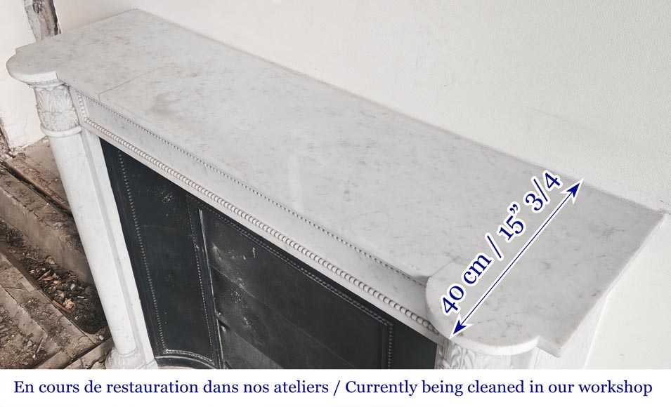 Louis XVI style fireplace with half Corinthian columns, in Carrara marble Louis XVI style fireplace with half Corinthian columns, in Carrara marble-9