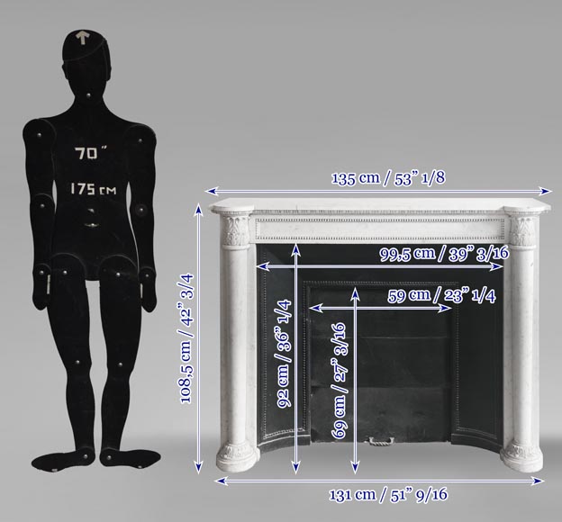 Louis XVI style fireplace with half Corinthian columns, in Carrara marble Louis XVI style fireplace with half Corinthian columns, in Carrara marble-10