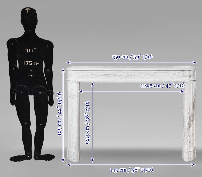 A Louis XVI period fireplace in veined Carrara marble, decorated with a Greek-style frieze. A Louis XVI period fireplace in veined Carrara marble, decorated with a Greek-style frieze.-10