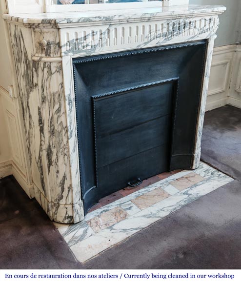 Louis XVI style fireplace with fluted decoration in Arabescato marble Louis XVI style fireplace with fluted decoration in Arabescato marble-2