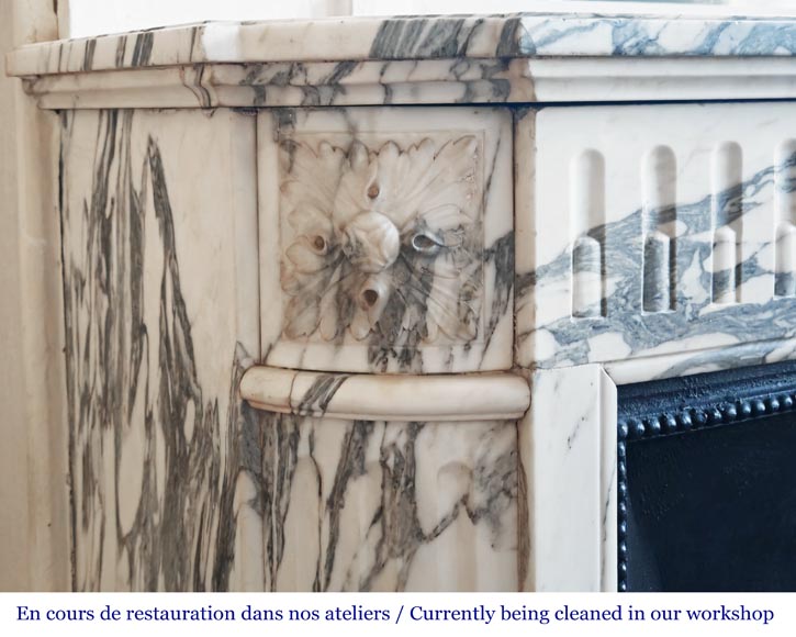 Louis XVI style fireplace with fluted decoration in Arabescato marble Louis XVI style fireplace with fluted decoration in Arabescato marble-3