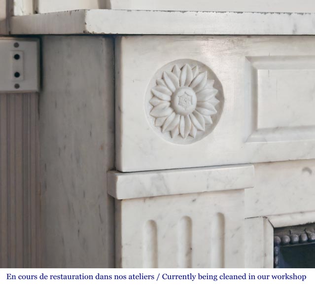 Louis XVI style fireplace with stylized daisies, in Carrara marble Louis XVI style fireplace with stylized daisies, in Carrara marble-3