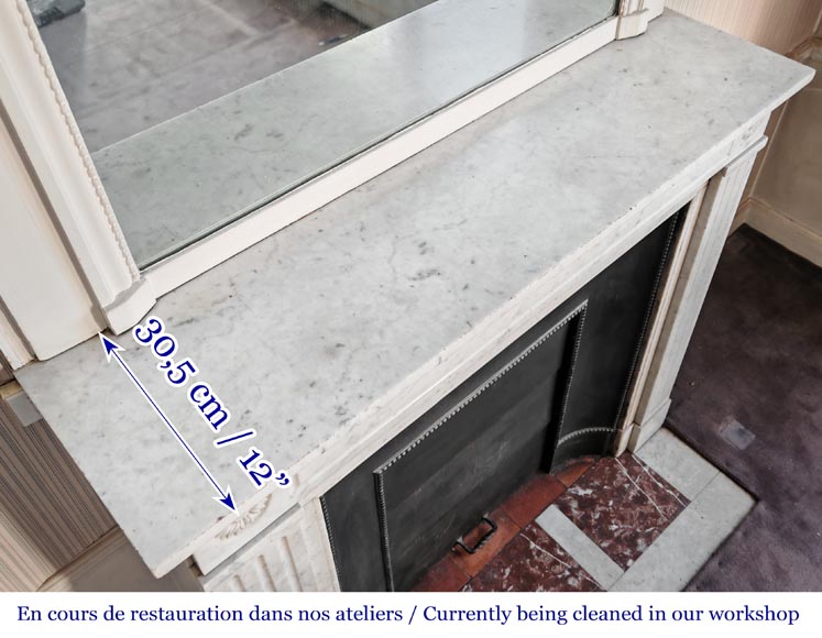 Louis XVI style fireplace with stylized daisies, in Carrara marble Louis XVI style fireplace with stylized daisies, in Carrara marble-9