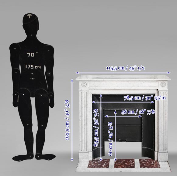 Louis XVI style fireplace with stylized daisies, in Carrara marble Louis XVI style fireplace with stylized daisies, in Carrara marble-10