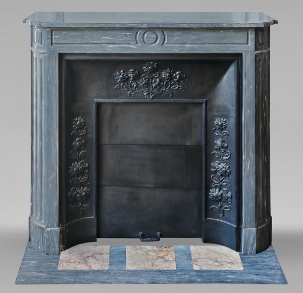 Louis XVI style fireplace with rounded corners, in blue Turquin marble Louis XVI style fireplace with rounded corners, in blue Turquin marble-0