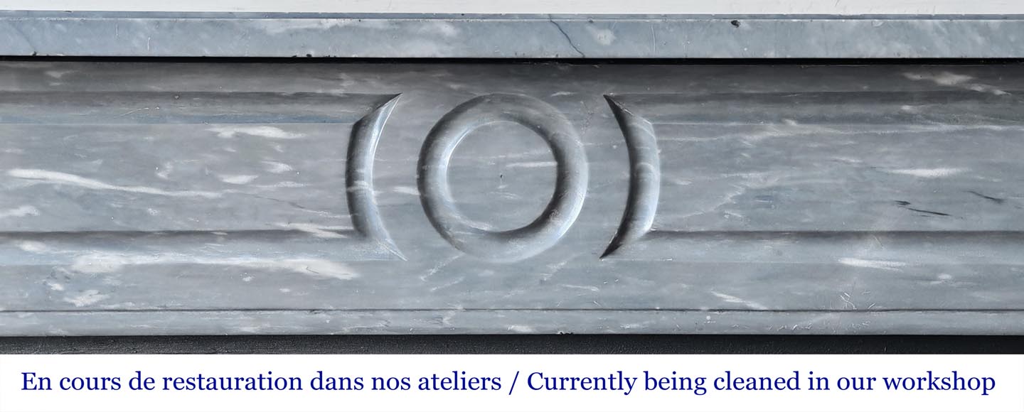 Louis XVI style fireplace with rounded corners, in blue Turquin marble Louis XVI style fireplace with rounded corners, in blue Turquin marble-1