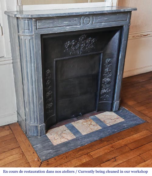 Louis XVI style fireplace with rounded corners, in blue Turquin marble Louis XVI style fireplace with rounded corners, in blue Turquin marble-2