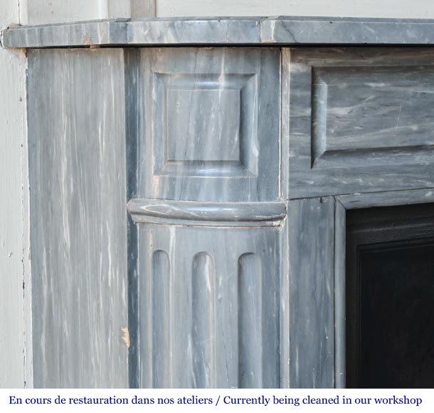 Louis XVI style fireplace with rounded corners, in blue Turquin marble Louis XVI style fireplace with rounded corners, in blue Turquin marble-3