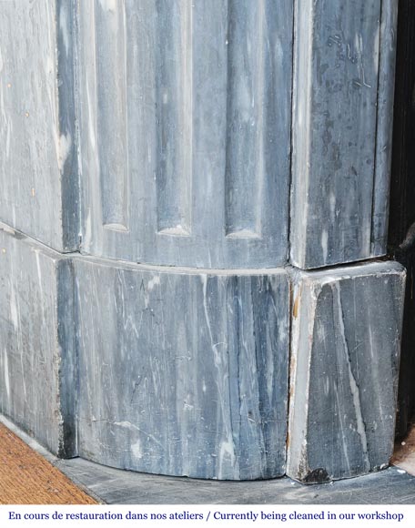 Louis XVI style fireplace with rounded corners, in blue Turquin marble Louis XVI style fireplace with rounded corners, in blue Turquin marble-4