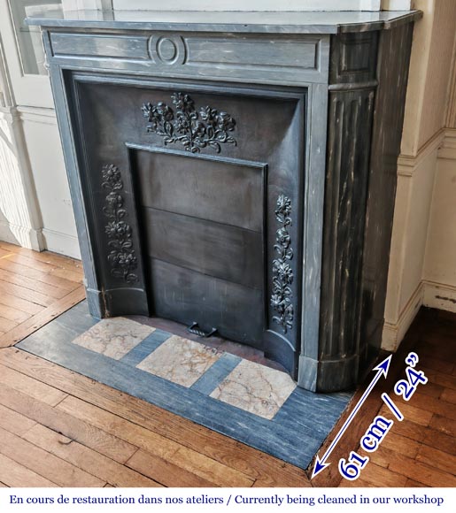 Louis XVI style fireplace with rounded corners, in blue Turquin marble Louis XVI style fireplace with rounded corners, in blue Turquin marble-5