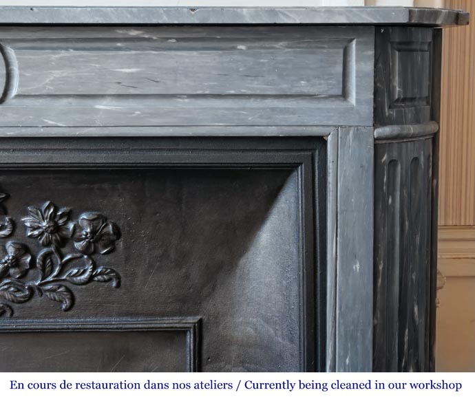 Louis XVI style fireplace with rounded corners, in blue Turquin marble Louis XVI style fireplace with rounded corners, in blue Turquin marble-6