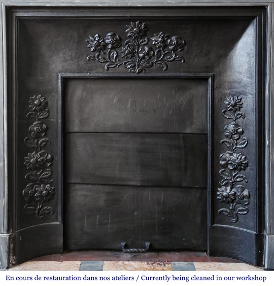 Louis XVI style fireplace with rounded corners, in blue Turquin marble Louis XVI style fireplace with rounded corners, in blue Turquin marble-8