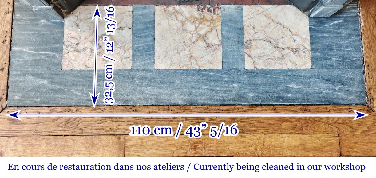 Louis XVI style fireplace with rounded corners, in blue Turquin marble Louis XVI style fireplace with rounded corners, in blue Turquin marble-10