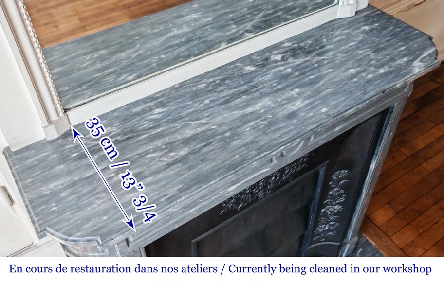 Louis XVI style fireplace with rounded corners, in blue Turquin marble Louis XVI style fireplace with rounded corners, in blue Turquin marble-11