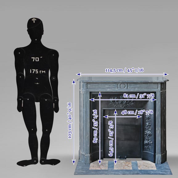 Louis XVI style fireplace with rounded corners, in blue Turquin marble Louis XVI style fireplace with rounded corners, in blue Turquin marble-12