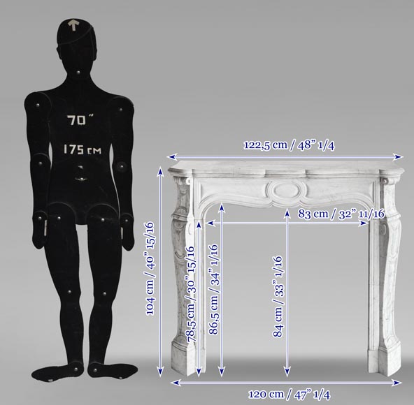 Louis XV style Pompadour model fireplace, in Carrara marble Louis XV style Pompadour model fireplace, in Carrara marble-9