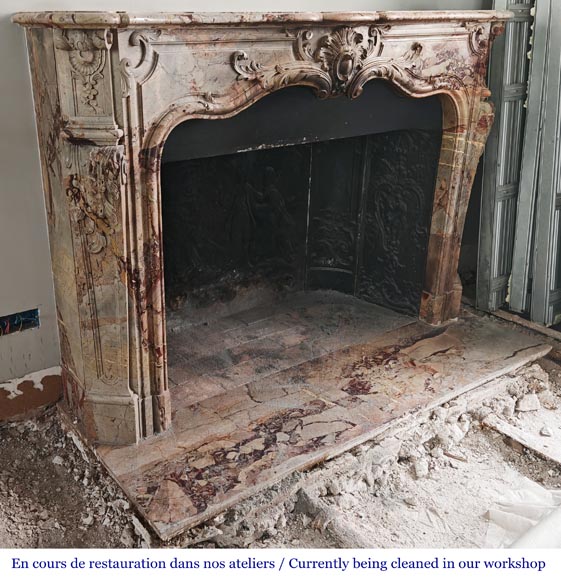 Louis XV style fireplace in highly ornate Sarrancolin marble Louis XV style fireplace in highly ornate Sarrancolin marble-4