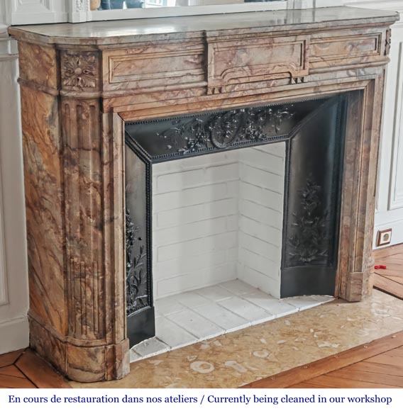 Louis XVI style fireplace with rounded corners in colored marble Louis XVI style fireplace with rounded corners in colored marble-3