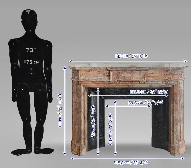 Louis XVI style fireplace with rounded corners in colored marble Louis XVI style fireplace with rounded corners in colored marble-11