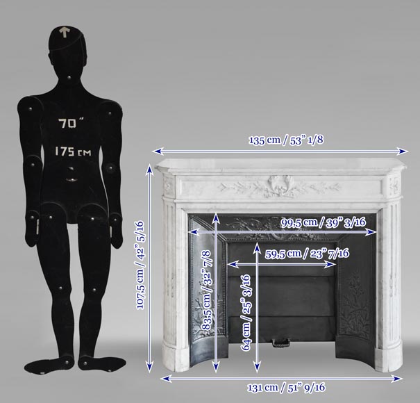 Louis XVI style fireplace with rounded corners and decorated with a laurel wreath, in Carrara marble Louis XVI style fireplace with rounded corners and decorated with a laurel wreath, in Carrara marble-13