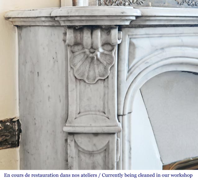 Louis XV style fireplace in Carrara marble decorated with a shell Louis XV style fireplace in Carrara marble decorated with a shell-4