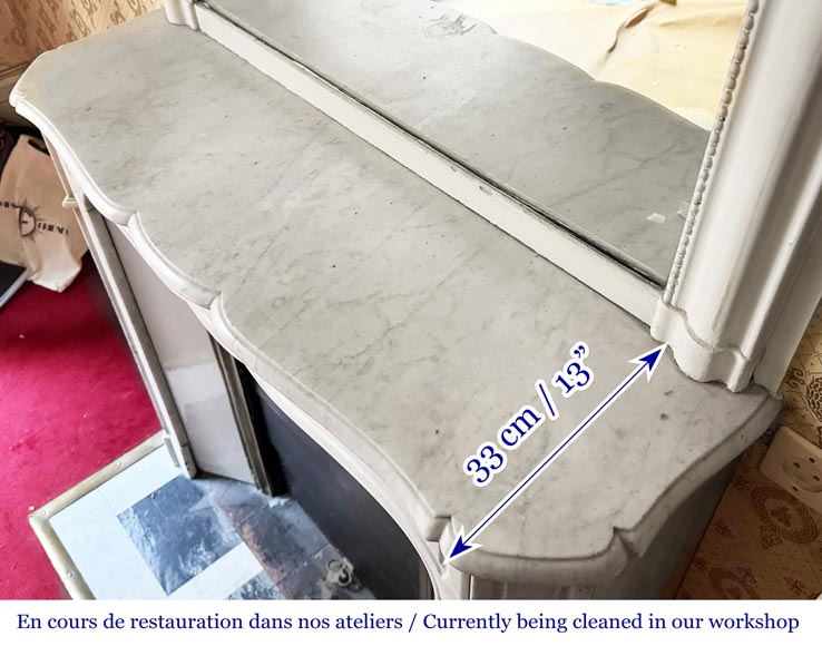 Louis XV style Pompadour model fireplace in Carrara marble-9