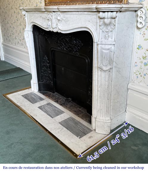 Louis XV style fireplace in Carrara marble, decorated with a palmette-6