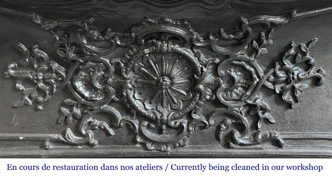 Louis XV style fireplace in Carrara marble, decorated with a palmette-11