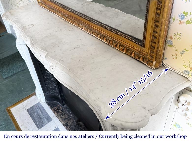 Louis XV style fireplace in Carrara marble, decorated with a palmette-13