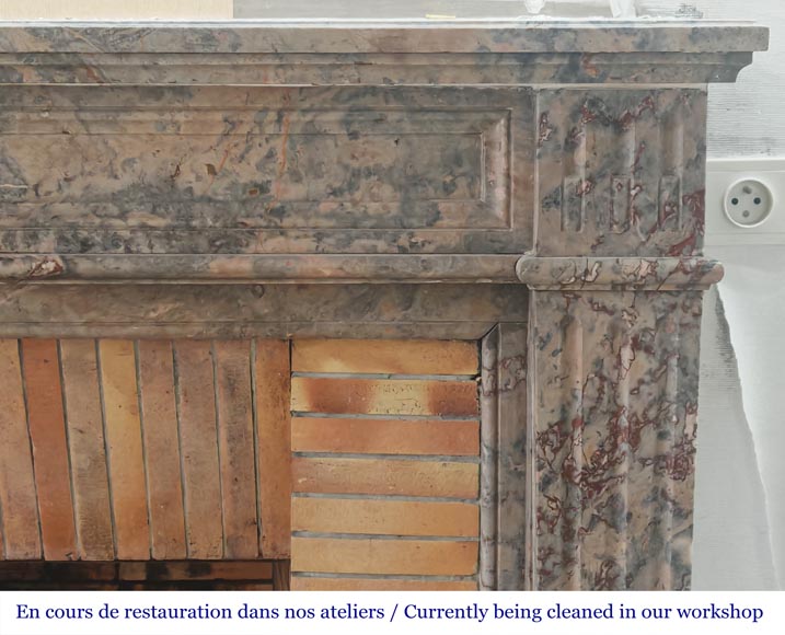 Louis XVI style fireplace with fluted feet, in pink Enjugerais marble-6