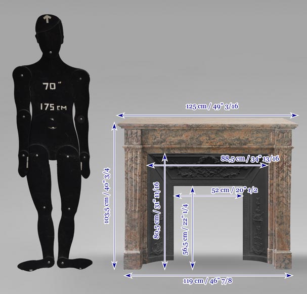 Louis XVI style fireplace with fluted feet, in pink Enjugerais marble-9