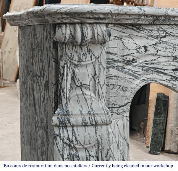 Louis XV style Pompadour model fireplace in blue floral marble-3