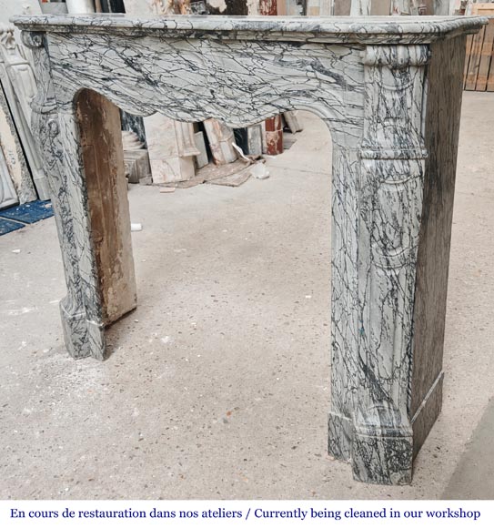 Louis XV style Pompadour model fireplace in blue floral marble-5