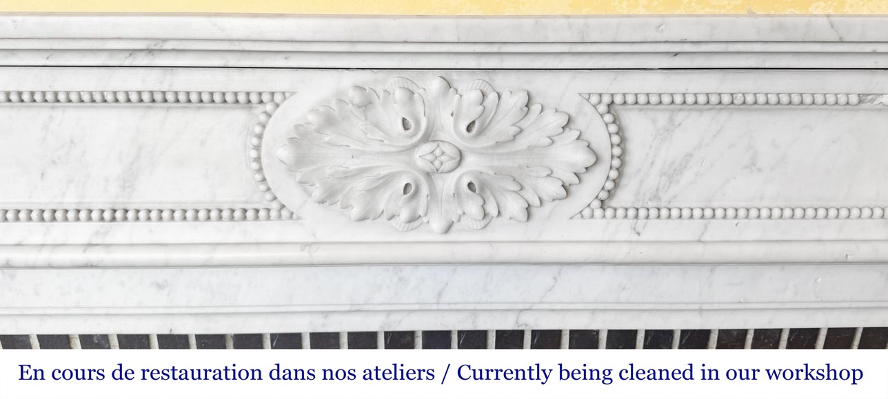 Louis XVI style fireplace in Carrara marble decorated with pearls-1