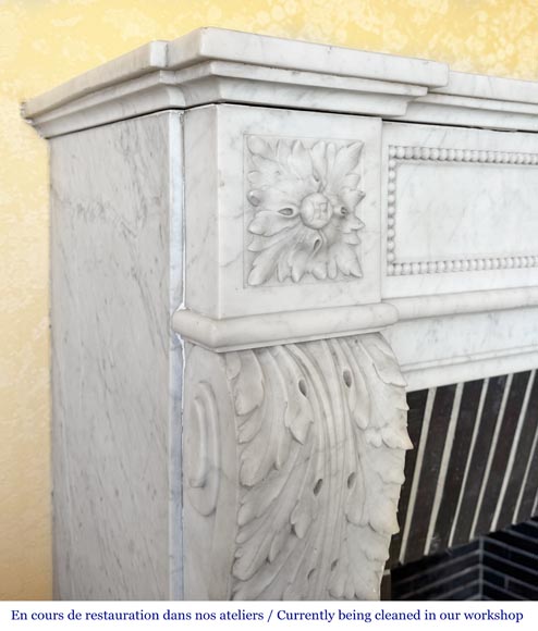 Louis XVI style fireplace in Carrara marble decorated with pearls-4