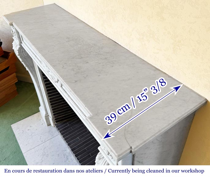 Louis XVI style fireplace in Carrara marble decorated with pearls-10