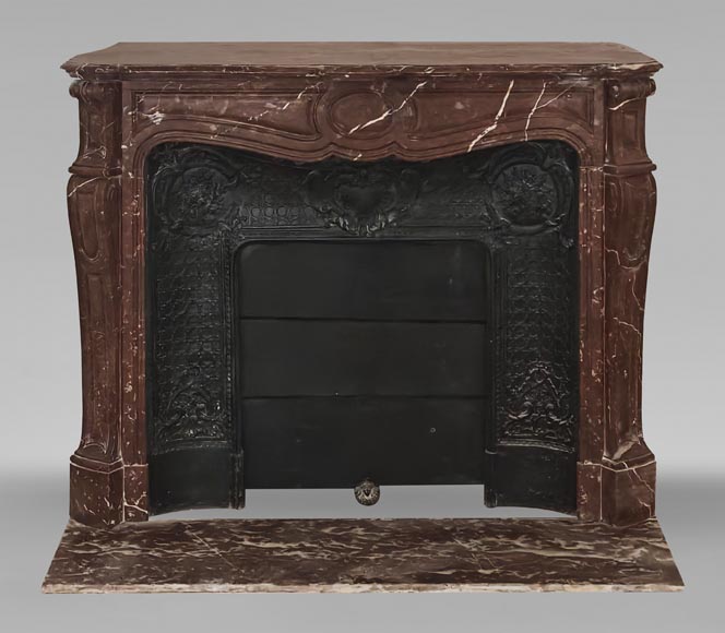 Louis XV style Pompadour model fireplace in northern red marble-0