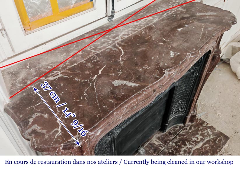 Louis XV style Pompadour model fireplace in northern red marble-10