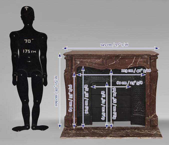 Louis XV style Pompadour model fireplace in northern red marble-11