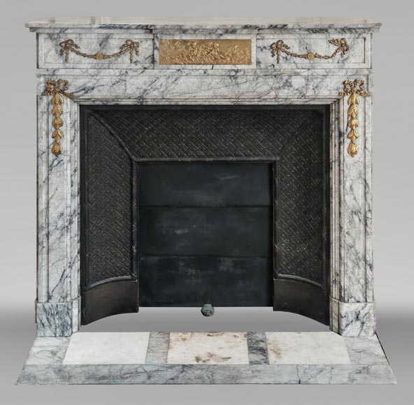 Napoleon III style fireplace in veined granite, with bronze decoration Napoleon III style fireplace in veined granite, with bronze decoration-0