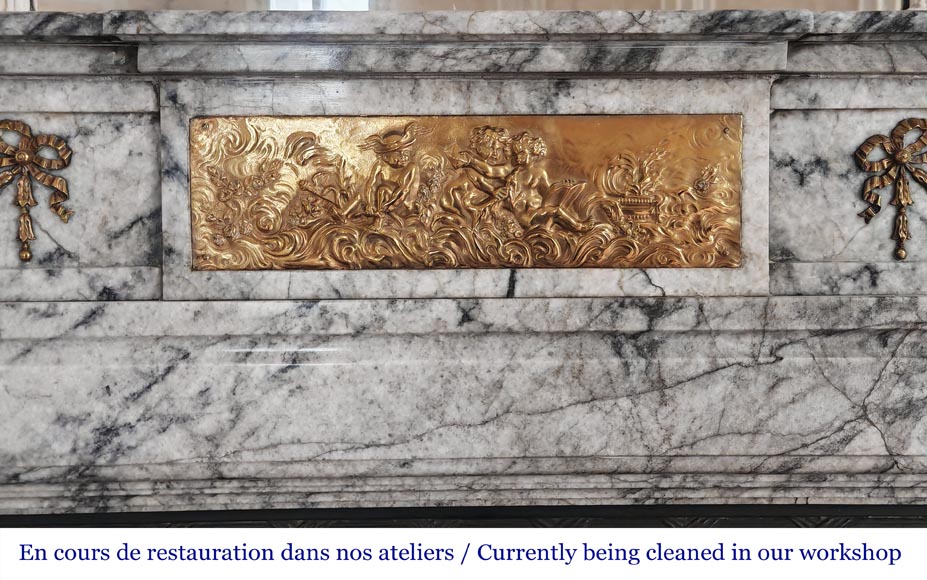 Napoleon III style fireplace in veined granite, with bronze decoration Napoleon III style fireplace in veined granite, with bronze decoration-1