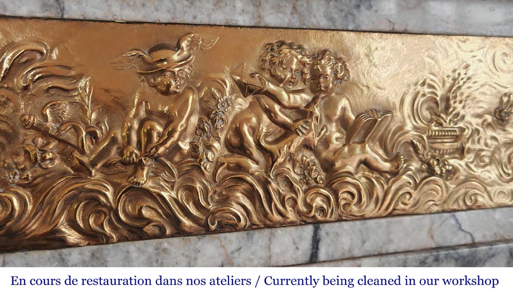 Napoleon III style fireplace in veined granite, with bronze decoration Napoleon III style fireplace in veined granite, with bronze decoration-2