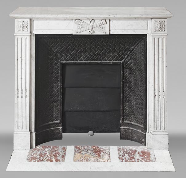 Louis XVI style fireplace in Carrara marble decorated with a torch and a quiver Louis XVI style fireplace in Carrara marble decorated with a torch and a quiver-0