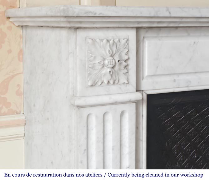 Louis XVI style fireplace in Carrara marble decorated with a torch and a quiver Louis XVI style fireplace in Carrara marble decorated with a torch and a quiver-3